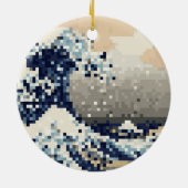 神奈川8ビットピクセル芸術を離れた素晴らしい波 セラミックオーナメント (裏面)