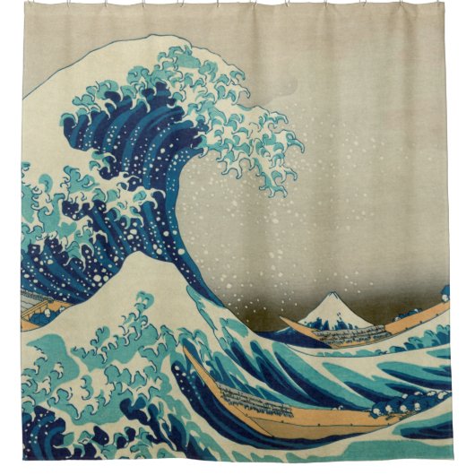 神奈川Hokusaiの有名な波日本を離れた素晴らしい波 シャワーカーテン (正面)