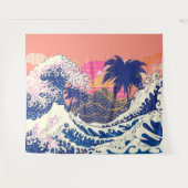 神奈素晴らし川とヤシの木の波 タペストリー (正面(横))