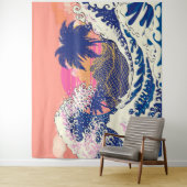 神奈素晴らし川とヤシの木の波 タペストリー (インサイチュ)