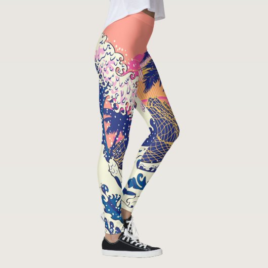 神奈素晴らし川とヤシの木の波 レギンス (右)