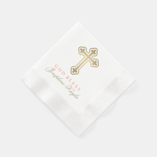 神恵みエレガント金ゴールドクロスバプティスガール赤面 縁ありカクテルナプキン (角)
