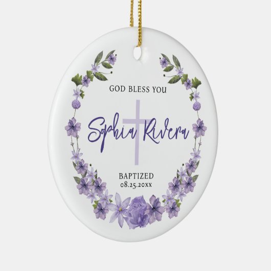 神恵み《キリスト教》洗礼式や命名式ガールパープルフラワーズ セラミックオーナメント (右)
