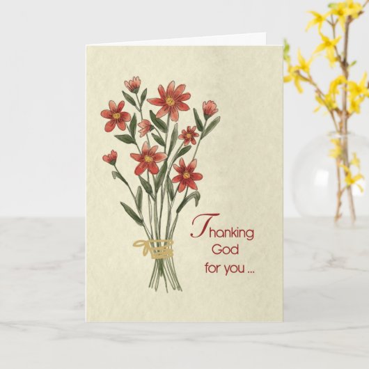 神感謝していよ赤い花花束自然 カード (黄色い花)