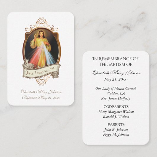 神慈悲バプテスマ記憶祈りの言葉 プレイスカード (正面/裏面)