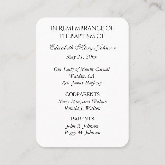 神慈悲バプテスマ記憶祈りの言葉 プレイスカード (裏面)