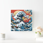 神日本の川素晴らし波 スクエア壁時計 (ホーム)