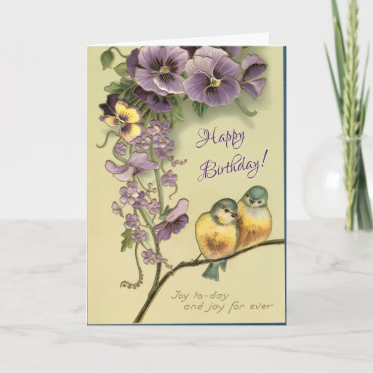 神様との喜び 鳥と花 誕生日 カード (正面)