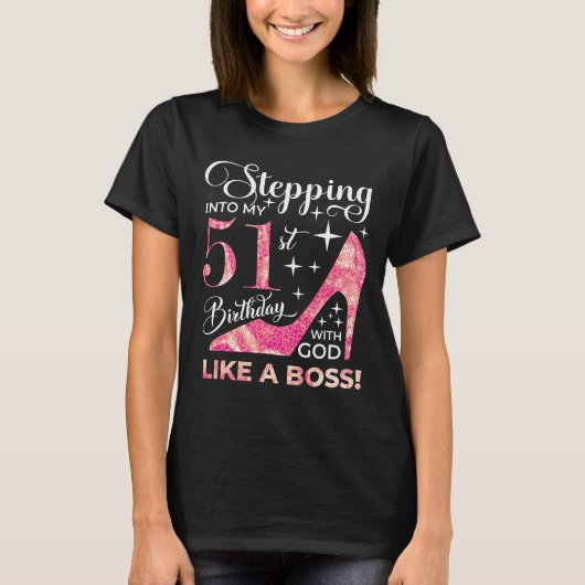 神様と一緒に51歳の誕生日に踏み込む Tシャツ (正面)
