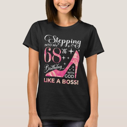 神様と一緒に68歳の誕生日に踏み込む Tシャツ (正面)