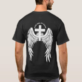 神様に背中の白い翼のTシャツがある Tシャツ (裏面)