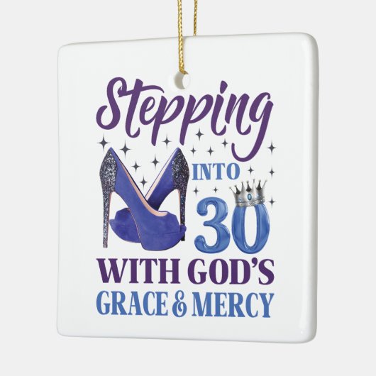 神様の恵みによって30歳の誕生日に踏み込む セラミックオーナメント (左)