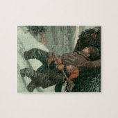 神父と息子が木を切り倒すヴィンテージクリスマス ジグソーパズル (横)