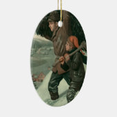 神父と息子が木を切り倒すヴィンテージクリスマス セラミックオーナメント (右)