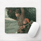 神父と息子が木を切り倒すヴィンテージクリスマス マウスパッド (マウス)