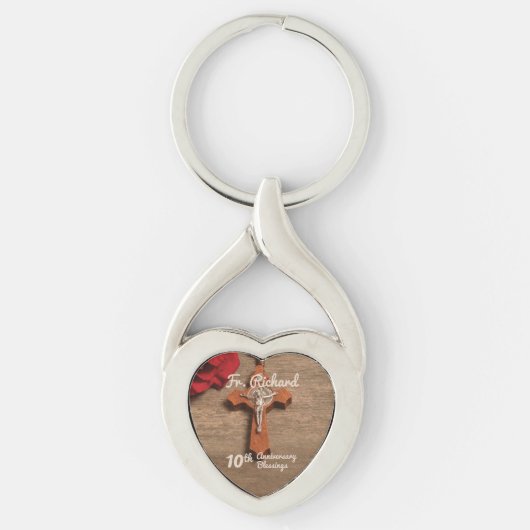 神父10周年記念バラとロザリオ キーホルダー (正面)