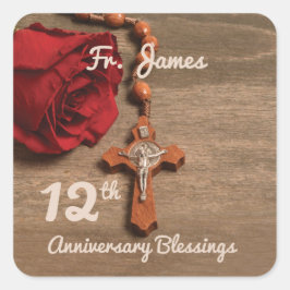 神父12回叙勲記念日バラと念珠 スクエアシール