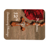 神父12回叙勲記念日バラと念珠 マグネット (横)