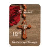 神父12回叙勲記念日バラと念珠 マグネット (縦)