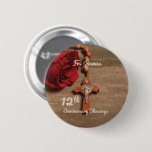 神父12回叙勲記念日バラと念珠 缶バッジ (正面&裏面)