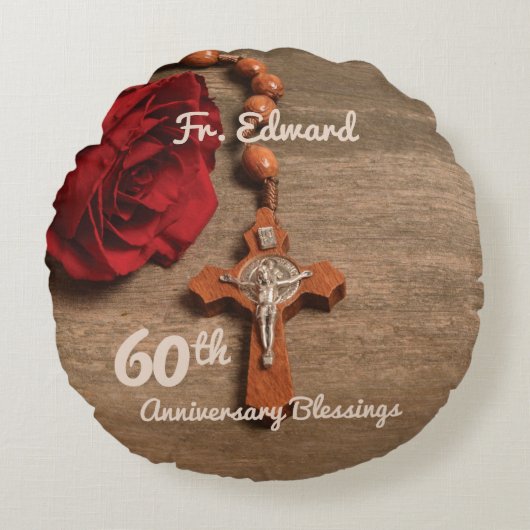 神父60世叙勲記念日バラと念珠 ラウンドクッション (正面)