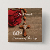 神父60世叙勲記念日バラと念珠 缶バッジ (正面)