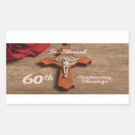 神父60世叙勲記念日バラと念珠 長方形シール