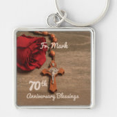 神父70周年記念バラとロザリオ キーホルダー (正面)