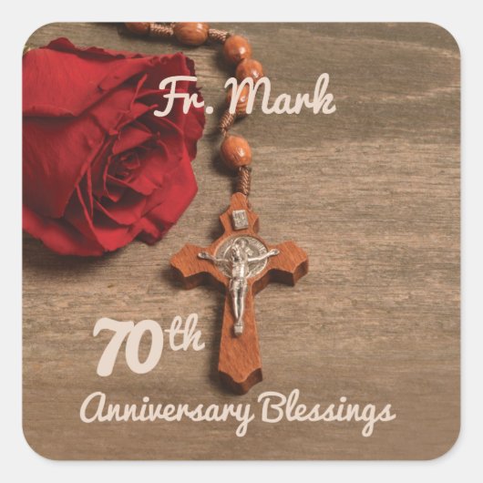神父70周年記念バラとロザリオ スクエアシール (正面)