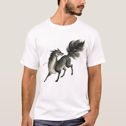 「神犬」Japanese style ink painting T-shirt Tシャツ (正面)