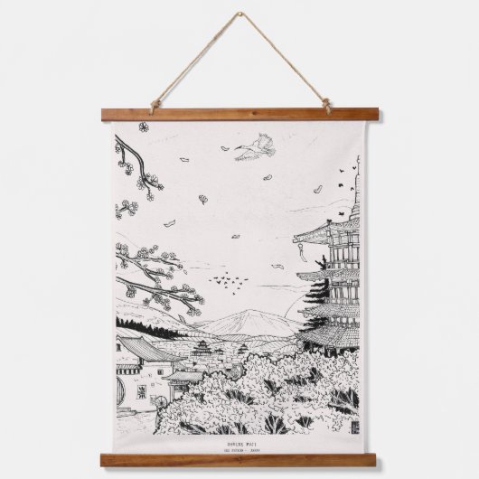 神社富士江戸時代インスパイア将軍 吊り下げ型タペストリー (正面)