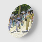 神社日本のフェスティバル ラウンド壁時計 (傾斜)