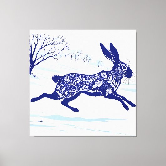 神秘のウサギ : 雪の中の幻想的なウサギ キャンバスプリント (正面)