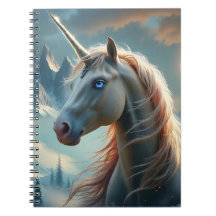 神秘のユニコーンが魔法の山々に佇む