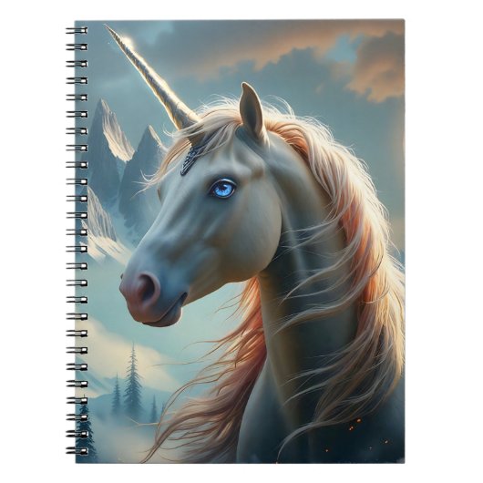 神秘のユニコーンが魔法の山々に佇む ノートブック (正面)