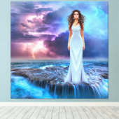 神秘の女、嵐の上の大洋、幻想のキャンバス キャンバスプリント (インサイチュ (ウッドフロア))