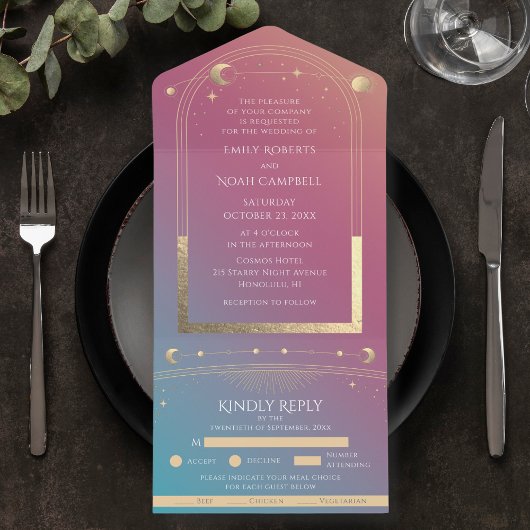 神秘の宝石ゴールデン・セレスチャル・サン・ムーン・スターズ オールインワン招待状