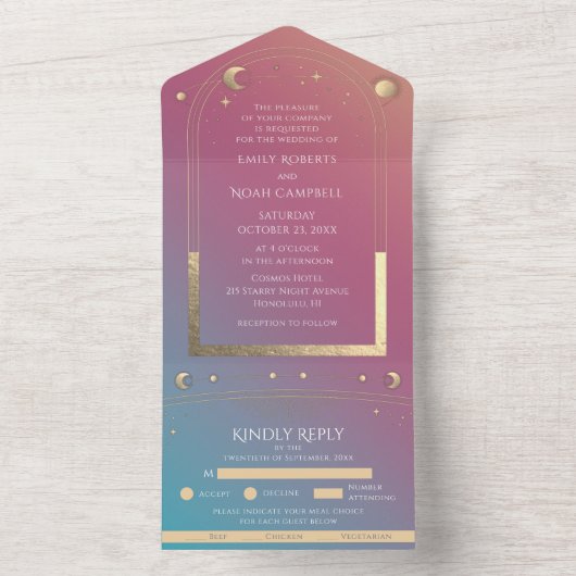 神秘の宝石ゴールデン・セレスチャル・サン・ムーン・スターズ オールインワン招待状 (内側)