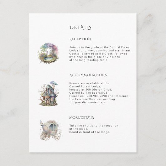 神秘の森のウェディング エンクロージャーカード (正面)