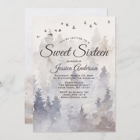 神秘の森のスイート16招待状 招待状 (正面/裏面)