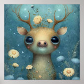 神秘の森の鹿の壁アート | 花のベビー・ルーム ポスター (正面)