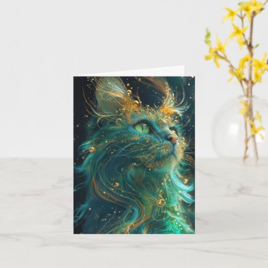 神秘の猫 カード (黄色い花)