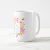 神秘の花のモノグラム ホワイト 開花 コーヒーマグカップ (正面右)
