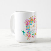 神秘の花のモノグラム ホワイト 開花 コーヒーマグカップ (正面左)