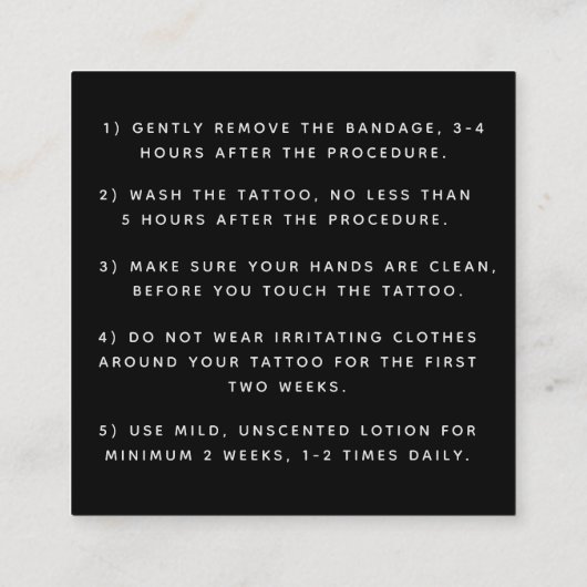 神秘の蛇と月のタトゥーアフターケア説明 スクエア名刺 (裏面)