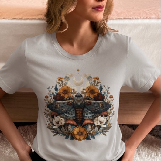 神秘の蛾 カントリーロア ボヘミアン スタイルのきのこ柄 Tシャツ
