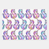 神秘ピンクティール(緑がかった色)ユニコーンシーホースの水色 ラッピングペーパーシート (正面)