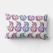 神秘ピンクティール(緑がかった色)ユニコーンシーホースの水色 ランバークッション (裏面)