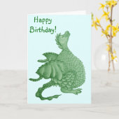 神秘ファンタジーの生き物かわいい緑の竜 カード (黄色い花)