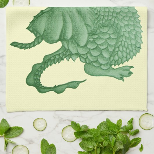 神秘ファンタジーの生き物かわいい緑の竜 キッチンタオル (折り畳み)